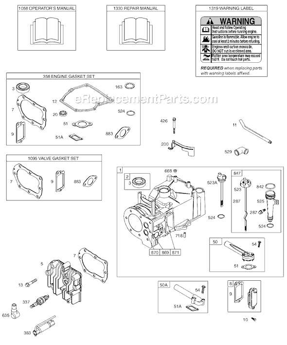 Page A Diagram and Parts List for 9B900SERIES  Briggs and Stratton Engine